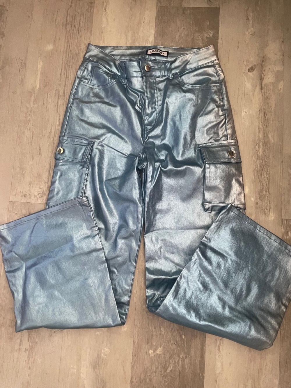 Legend Metallic Blue Wide Legs Womens Cargo Pants Size M